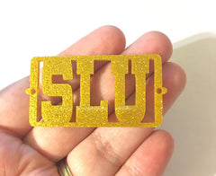 Your School Letters, Personalized 2 Hole Acrylic Script Plaques, Wire Bangle Bracelet, Gold Glitter Letters, school Bracelet Necklace plate