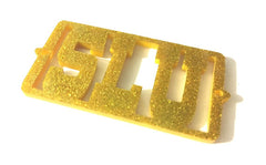 Your School Letters, Personalized 2 Hole Acrylic Script Plaques, Wire Bangle Bracelet, Gold Glitter Letters, school Bracelet Necklace plate
