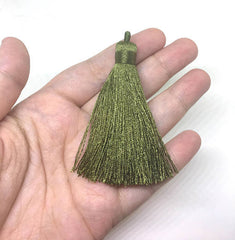 Olive Green Tassels, tassel earrings, Silk Tassels, 3 Inch 80mm Tassel, green jewelry, tassel necklace, dark green necklace, long green tassel