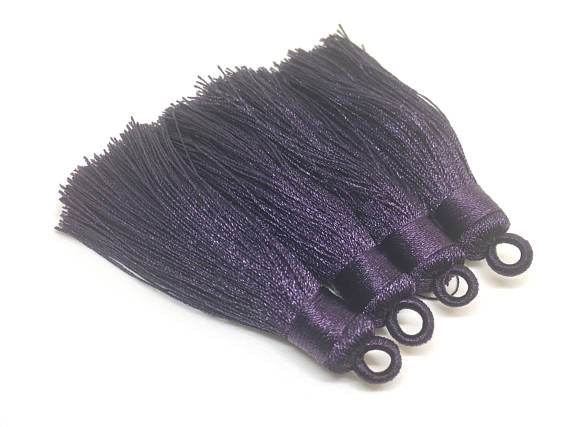 Deep Purple Tassels, tassel earrings, Silk Tassels, 3 Inch 80mm Tassel, purple jewelry, tassel necklace, dark purple necklace, long necklace