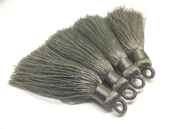 Metallic Tan Tassels, tassel earrings, Silk Tassels, 3 Inch 80mm Tassel, beige jewelry, tassel necklace, tan necklace, long colorful tassel