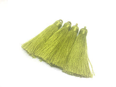 Citron Green Tassels, tassel earrings, Silk Tassels, 3 Inch 80mm Tassel, green jewelry, tassel necklace, green necklace, citron jewelry