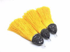 Marigold yellow Tassels, tassel earrings, Bejeweled Tassels, 3.25 Inch 85mm Tassel, yellow jewelry, tassel necklace, yellow necklace, silk