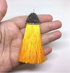 Marigold yellow Tassels, tassel earrings, Bejeweled Tassels, 3.25 Inch 85mm Tassel, yellow jewelry, tassel necklace, yellow necklace, silk