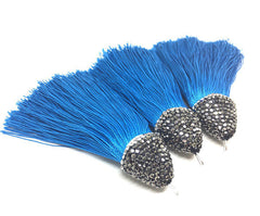 Ocean Blue Tassels, tassel earrings, Bejeweled Tassels, 3.25 Inch 85mm Tassel, blue jewelry, tassel necklace, blue necklace, blue silk tasse
