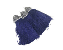 Navy Blue Tassels, tassel earrings, Bejeweled Tassels, 3.25 Inch 85mm Tassel, blue jewelry, tassel necklace, blue necklace, blue silk tassel