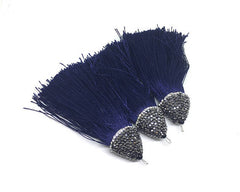 Navy Blue Tassels, tassel earrings, Bejeweled Tassels, 3.25 Inch 85mm Tassel, blue jewelry, tassel necklace, blue necklace, blue silk tassel
