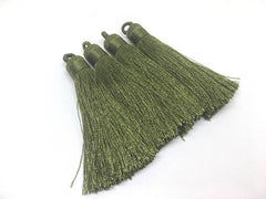 Olive Green Tassels, tassel earrings, Silk Tassels, 3 Inch 80mm Tassel, green jewelry, tassel necklace, dark green necklace, long green tassel