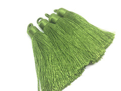 Asparagus Green Tassels, tassel earrings, Silk Tassels, 3 Inch 80mm Tassel, green jewelry, tassel necklace, green necklace, long necklace