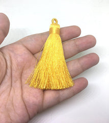 Yellow Tassels, tassel earrings, Silk Tassels, 3 Inch 80mm Tassel, yellow jewelry, tassel necklace, yellow necklace, long yellow tassel