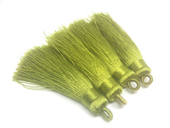 Citron Green Tassels, tassel earrings, Silk Tassels, 3 Inch 80mm Tassel, green jewelry, tassel necklace, green necklace, citron jewelry