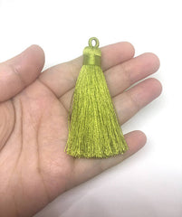 Citron Green Tassels, tassel earrings, Silk Tassels, 3 Inch 80mm Tassel, green jewelry, tassel necklace, green necklace, citron jewelry