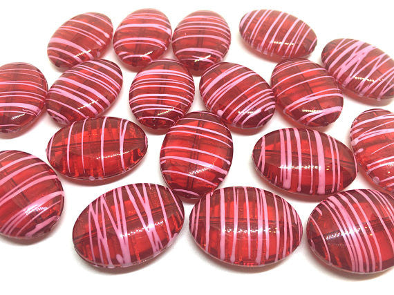 Red & Pink Oval 33mm beads, red beads, striped beads, valentine beads, –  Swoon & Shimmer