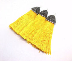 Marigold yellow Tassels, tassel earrings, Bejeweled Tassels, 3.25 Inch 85mm Tassel, yellow jewelry, tassel necklace, yellow necklace, silk