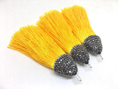 Marigold yellow Tassels, tassel earrings, Bejeweled Tassels, 3.25 Inch 85mm Tassel, yellow jewelry, tassel necklace, yellow necklace, silk