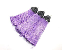 Lavender Purple Tassels, tassel earrings, Bejeweled Tassels, 3.25 Inch 85mm Tassel, purple jewelry, tassel necklace, purple necklace, silk