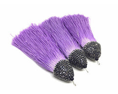 Lavender Purple Tassels, tassel earrings, Bejeweled Tassels, 3.25 Inch 85mm Tassel, purple jewelry, tassel necklace, purple necklace, silk