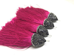 Pink Tassels, tassel earrings, Bejeweled Tassels, 3.25 Inch 85mm Tassel, pink jewelry, tassel necklace, pink necklace, pink tassel keychain