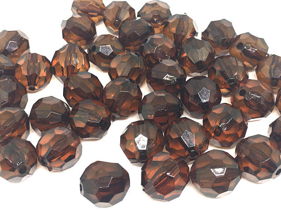 15mm Faceted Deep Brown Round Beads, coffee brown beads, faceted cube beads, brown statement, brown necklace, big acrylic beads