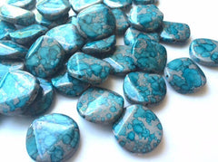 Freckled TURQUOISE Beads - Circular 26x26mm Large faceted acrylic nugget beads for bangle or jewelry making blue
