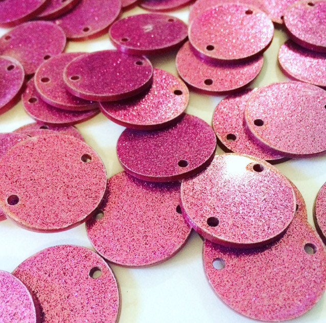 2 Hole Acrylic Disc - BLANK - 1.25" Across - 2 Holes for Bangle Making, Necklace or Keychain, Jewelry Making - Flat Rate Shipping! - pink