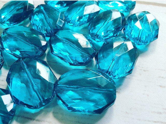 31x24mm Teal Blue Faceted Slab Nugget Beads, Beads for Bangle Making or Jewelry Making, transparent beads, chunky beads, statement beads