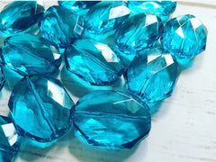 31x24mm Teal Blue Faceted Slab Nugget Beads, Beads for Bangle Making or Jewelry Making, transparent beads, chunky beads, statement beads