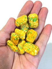 Freckled MARIGOLD Beads with lime green - Octogon 24x16mm Large faceted acrylic nugget beads for bangle or jewelry making