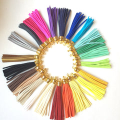 WHOLESALE Pieces 3.5 Inch Extra Long Gold Capped Suede Tassels Jewelry Supplies Monogram Keychain Suede Metallic, sale clearance beads