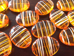 Orange Oval 33mm beads, orange and white beads, striped beads, halloween beads, craft supplies, wire bangle or jewelry making necklace