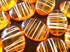 Orange Oval 33mm beads, orange and white beads, striped beads, halloween beads, craft supplies, wire bangle or jewelry making necklace