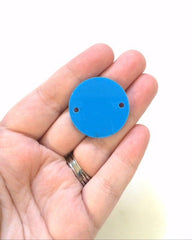 2 Hole Acrylic Disc - BLANK - 1.25" Across - 2 Holes for Bangle Making, Necklace or Keychain, Jewelry Making - Carribbean Blue