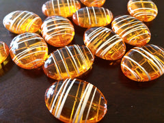 Orange Oval 33mm beads, orange and white beads, striped beads, halloween beads, craft supplies, wire bangle or jewelry making necklace