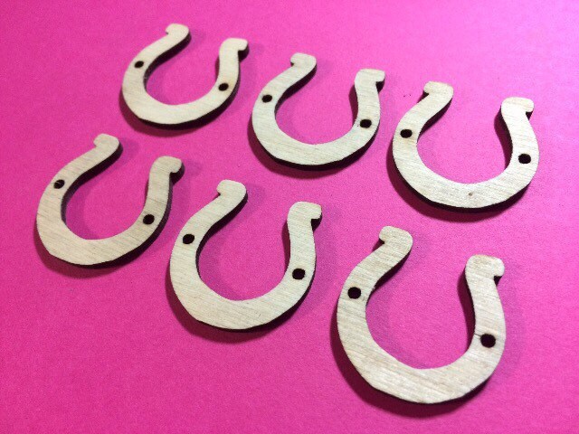 1.5 Inch Two Hole wood Horseshoes, wire bangle bracelets and jewelry making, horse shoe charm, horse jewelry, lucky horseshoe
