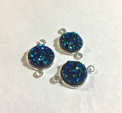Set of 3 Navy Blue Druzy Beads with 2 Holes, Druzy Connector Beads, Dark Blue druzy, druzy bracelet, druzy bangle, mermaid druzy, blue green