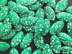 Green & White polka dot beads, 32mm beads, dark green beads, oval beads, bangle beads, jewelry making, acrylic beads, polka dot beads