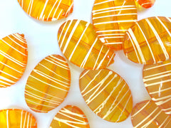 Orange Oval Beads handpainted with white stripes, 36mm bangle, statement necklace, orange beads, orange beads, tiger beads, bangle beads