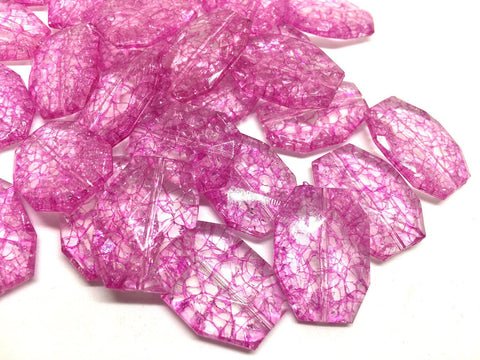 Hot Pink Cracked Window  Bead, Clear Faceted 35mm acrylic beads, chunky statement necklace, wire bangle, jewelry making magenta hot pink