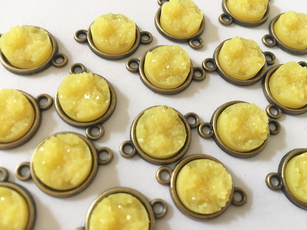 Honey Butter Druzy Beads with 2 Holes, Faux Druzy Connector Beads, yellow druzy, druzy bracelet, druzy bangle, yellow bracelet, yellow, gold
