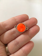 Neon Orange Druzy Beads with 2 Holes, Faux Druzy Connector Beads, orange druzy, druzy bracelet, druzy bangle, orange bracelet, silver