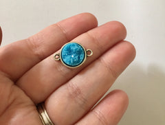 Ocean Blue Druzy Beads with 2 Holes, Faux Druzy Connector Beads, blue druzy, druzy bracelet, druzy bangle, blue bracelet, silver