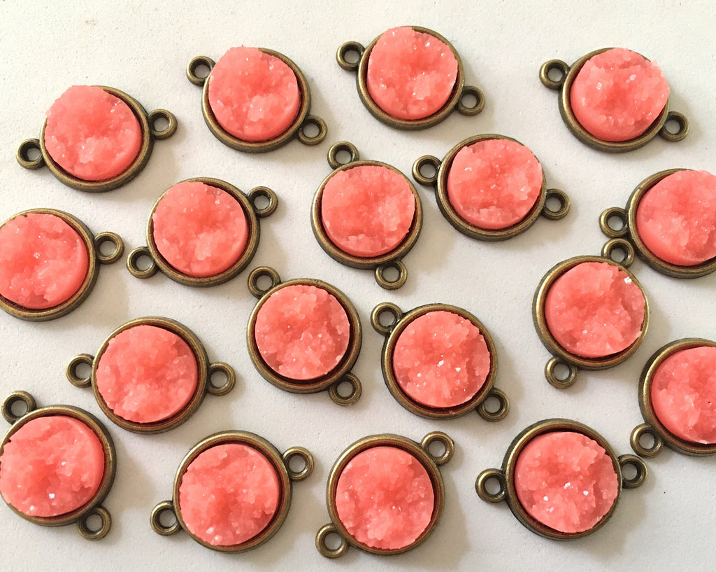 Coral Druzy Beads with 2 Holes, Faux Druzy Connector Beads, brown druzy, druzy bracelet, druzy bangle, coral bracelet, coral jewelry, gold