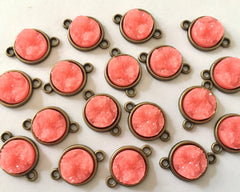 Coral Druzy Beads with 2 Holes, Faux Druzy Connector Beads, brown druzy, druzy bracelet, druzy bangle, coral bracelet, coral jewelry, gold