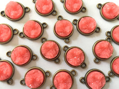 Coral Druzy Beads with 2 Holes, Faux Druzy Connector Beads, brown druzy, druzy bracelet, druzy bangle, coral bracelet, coral jewelry, gold