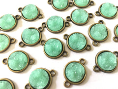 Mint Green Druzy Beads with 2 Holes, Faux Druzy Connector Beads, green druzy, druzy bracelet, druzy bangle, green bracelet, gold