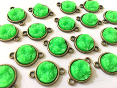 Neon Green Druzy Beads with 2 Holes, Faux Druzy Connector Beads, green druzy, druzy bracelet, druzy bangle, green bracelet, gold