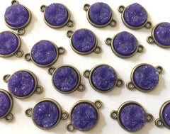 Dark Purple Druzy Beads with 2 Holes, Faux Druzy Connector Beads, purple druzy, druzy bracelet, druzy bangle, purple bracelet, gold