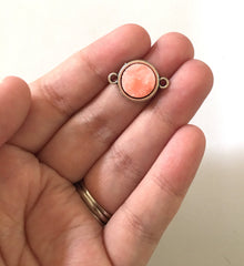 Peach Druzy Beads with 2 Holes, Faux Druzy Connector Beads, orange druzy, druzy bracelet, druzy bangle, orange bracelet, peach, silver