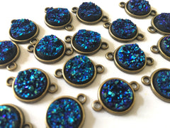 Mermaid Blue Druzy Beads with 2 Holes, Faux Druzy Connector Beads, blue druzy, druzy bracelet, druzy bangle, blue bracelet, gold