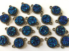 Mermaid Blue Druzy Beads with 2 Holes, Faux Druzy Connector Beads, blue druzy, druzy bracelet, druzy bangle, blue bracelet, gold